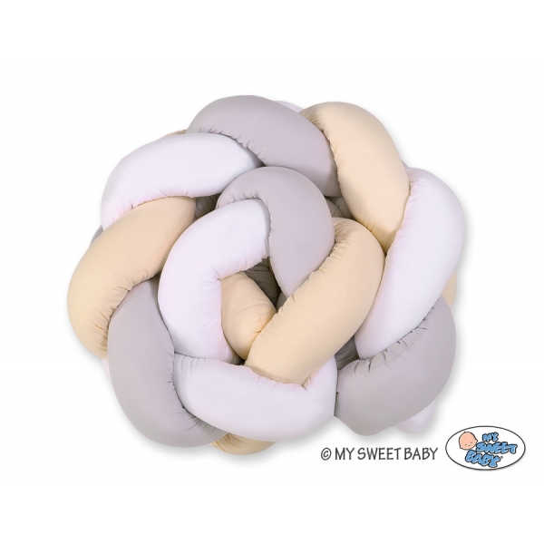 Geflochtene Stoßfänger Bettschlange für Babybett - weiß-grau-beige