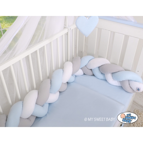 Bettumrandung Zopf für Babybett - weiß-grau-blue Magic Loop
