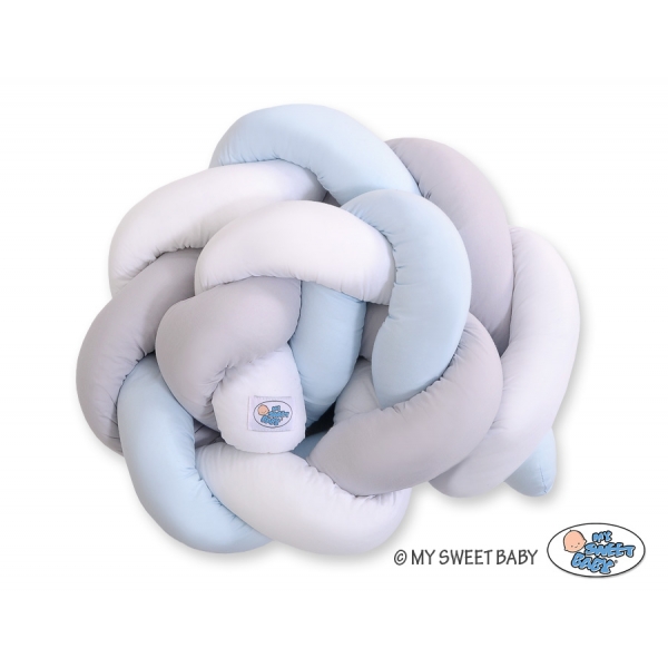 Bettumrandung Zopf für Babybett - weiß-grau-blue Magic Loop