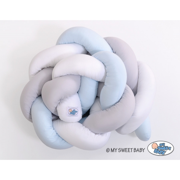 Bettumrandung Zopf für Babybett - weiß-grau-blue Magic Loop