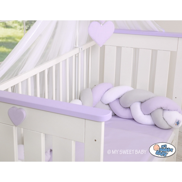Geflochtene Bettschlange für Babybett - weiß - grau - lila 1.8m