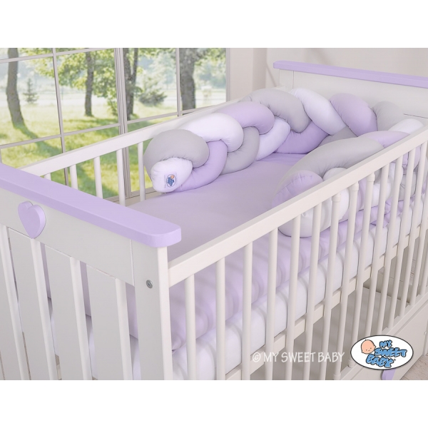 Geflochtene Bettschlange für Babybett - weiß - grau - lila 1.8m