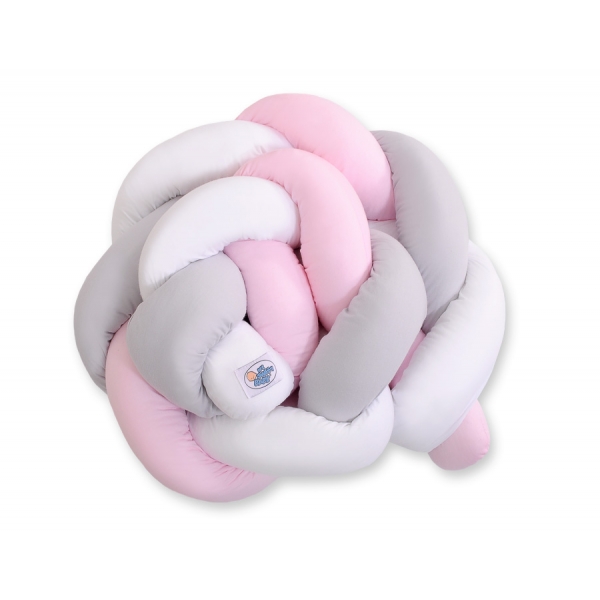 Geflochtene Bettschlange für Babybett - weiß-grau-pink My Sweet Baby