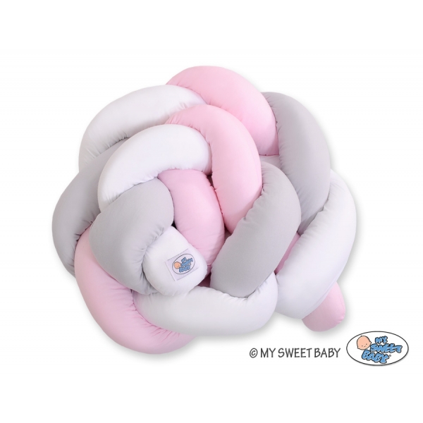 Geflochtene Bettschlange für Babybett - weiß-grau-pink My Sweet Baby
