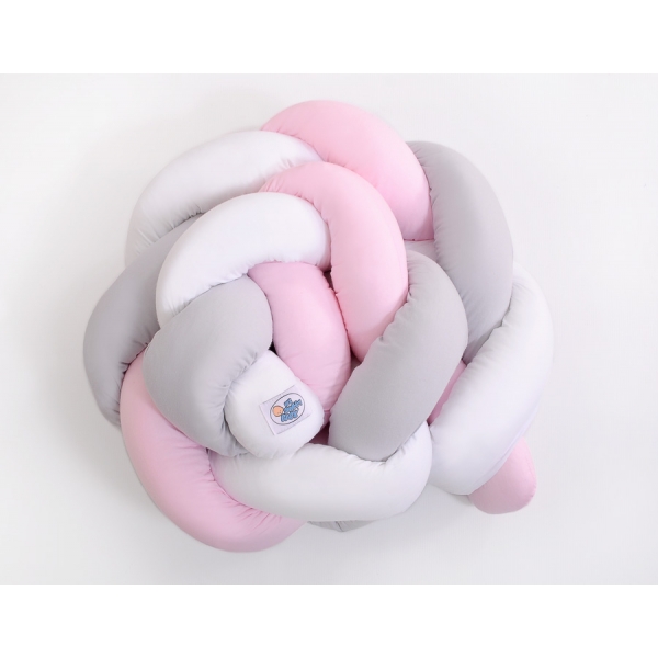 Geflochtene Bettschlange für Babybett - weiß-grau-pink My Sweet Baby