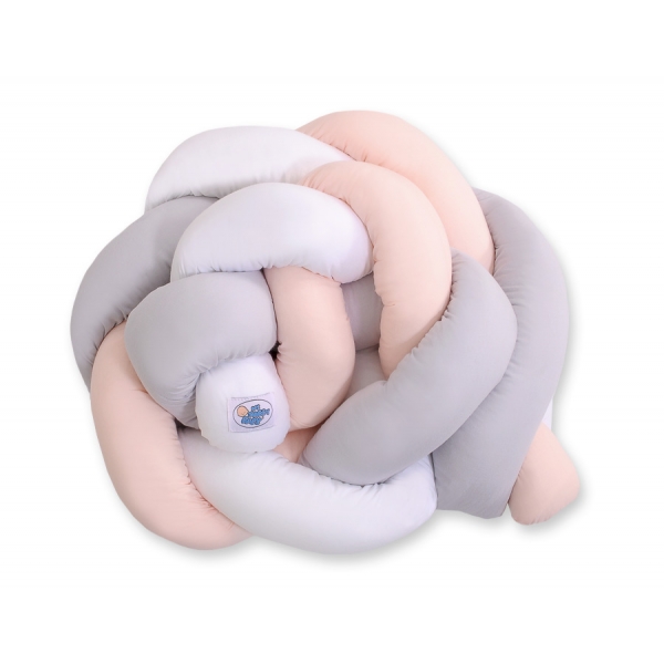 20 cm Hoch Geflochtene Bettschlange für Babybett - weiß-grau-pudderrosapink