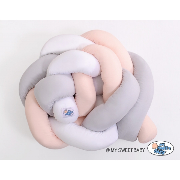 20 cm Hoch Geflochtene Bettschlange für Babybett - weiß-grau-pudderrosapink