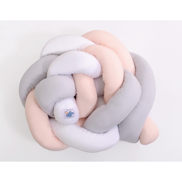 20 cm Hoch Geflochtene Bettschlange für Babybett - weiß-grau-pudderrosapink