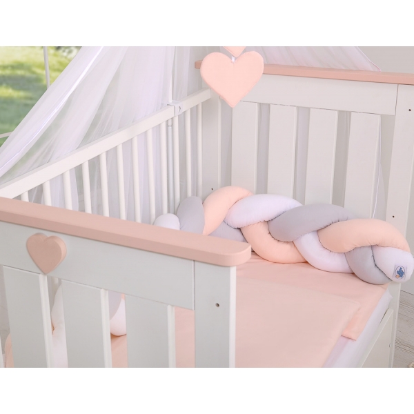 20 cm Hoch Geflochtene Bettschlange für Babybett - weiß-grau-pudderrosapink