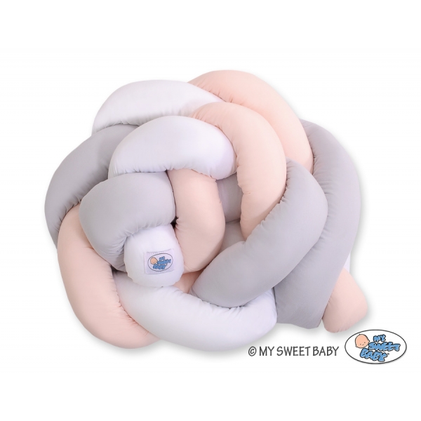 20 cm Hoch Geflochtene Bettschlange für Babybett - weiß-grau-pudderrosapink