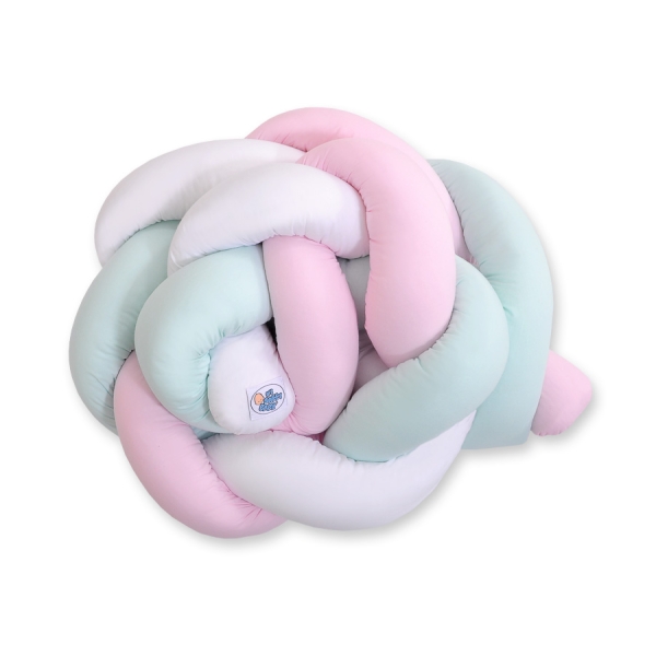 Geflochtene Bettschlange Zopf für Babybett - weiß-rosa-minze