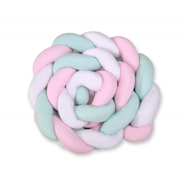 Geflochtene Bettschlange für Babybett XXL Bettumrandung -  weiß-rosa-minze extra lang