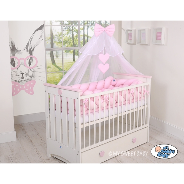 Geflochtene Bettschlange für Babybett XXL 360cm - rosa pink für Mädchen