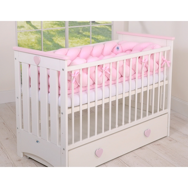 Geflochtene Bettschlange für Babybett XXL 360cm - rosa pink für Mädchen