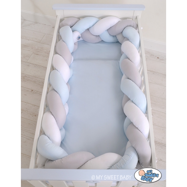 Geflochtene Bettschlange für Babybett XXL Extra groß - weiß - grau - blau