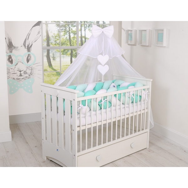 Geflochtene Bettschlange für Babybett XXL Extra lang - weiß - minze