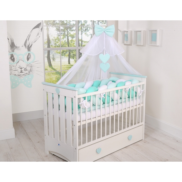 Geflochtene Bettschlange für Babybett XXL Extra lang - weiß - minze