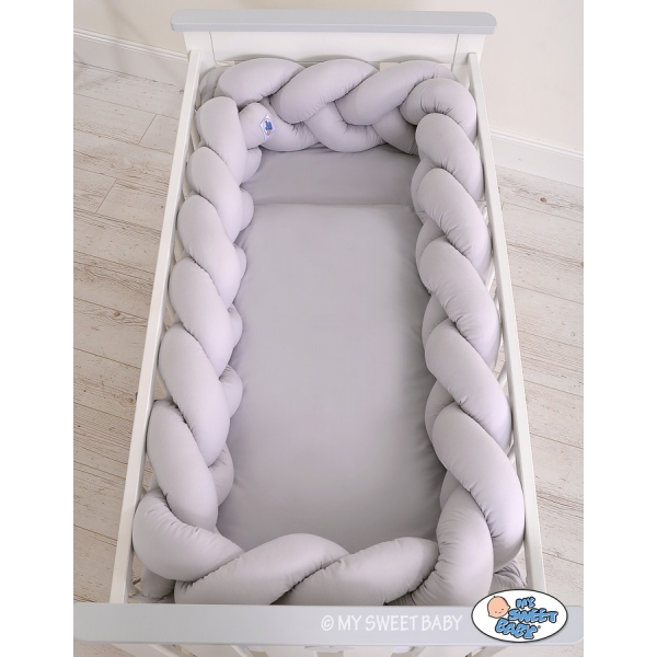 Geflochtene Bettschlange für Babybett Bettumrandung XXL - grau