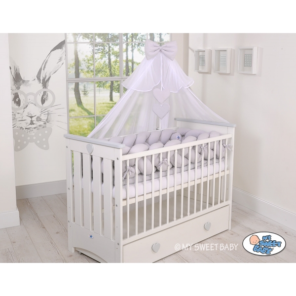 Geflochtene Bettschlange für Babybett Bettumrandung XXL - grau