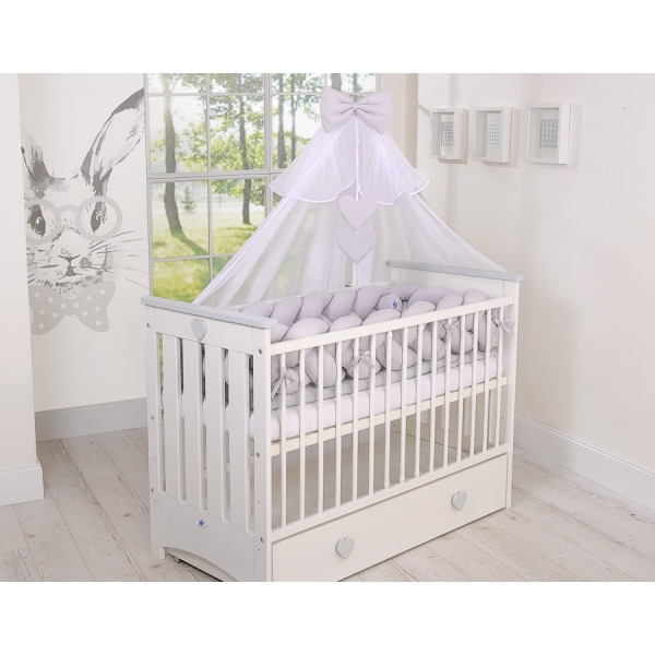 Geflochtene Bettschlange für Babybett Bettumrandung XXL - grau