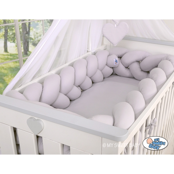 Geflochtene Bettschlange für Babybett Bettumrandung XXL - grau