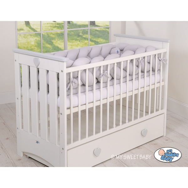 Geflochtene Bettschlange für Babybett Bettumrandung XXL - grau