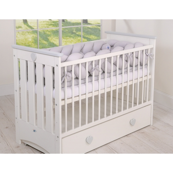 Geflochtene Bettschlange für Babybett Bettumrandung XXL - grau