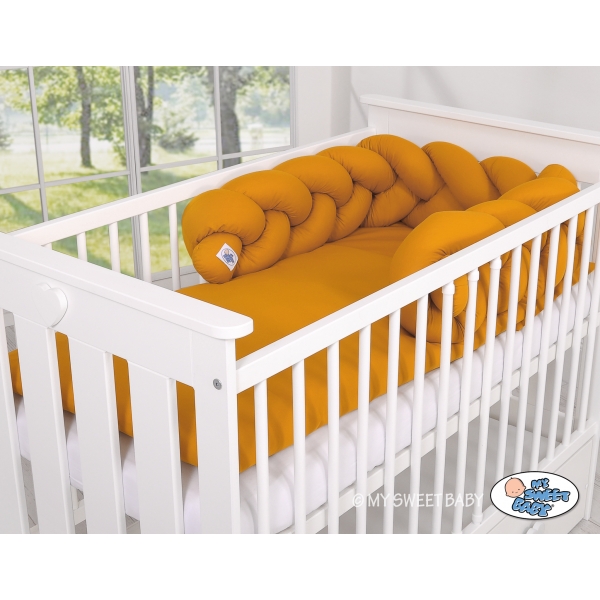 Geflochtene Bettschlange Bettumrandung für Babybett XXL - honiggelb