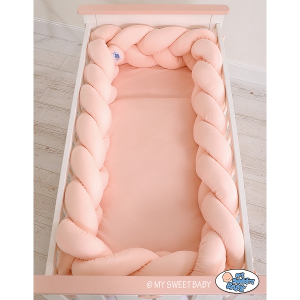 Geflochtene Stoßfänger für Babybett XXL - puderrosa