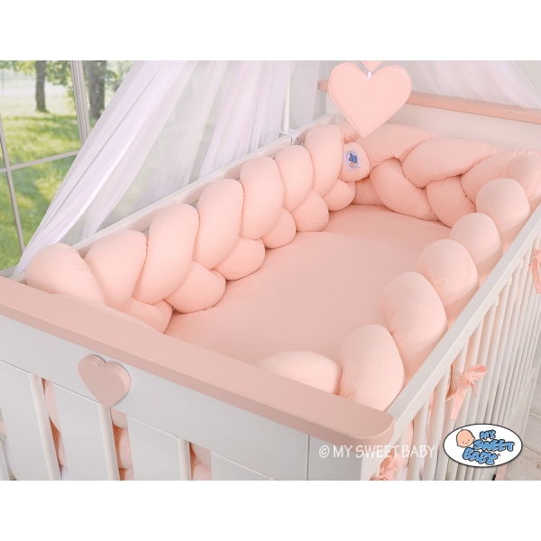 Geflochtene Stoßfänger für Babybett XXL - puderrosa