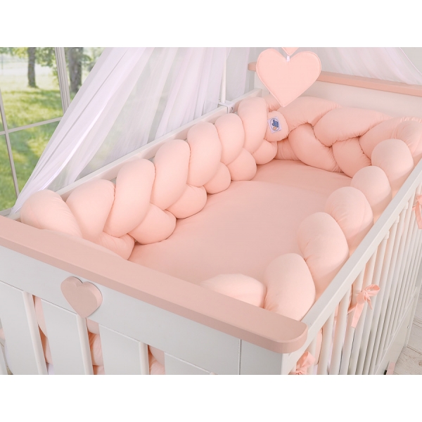Geflochtene Stoßfänger für Babybett XXL - puderrosa
