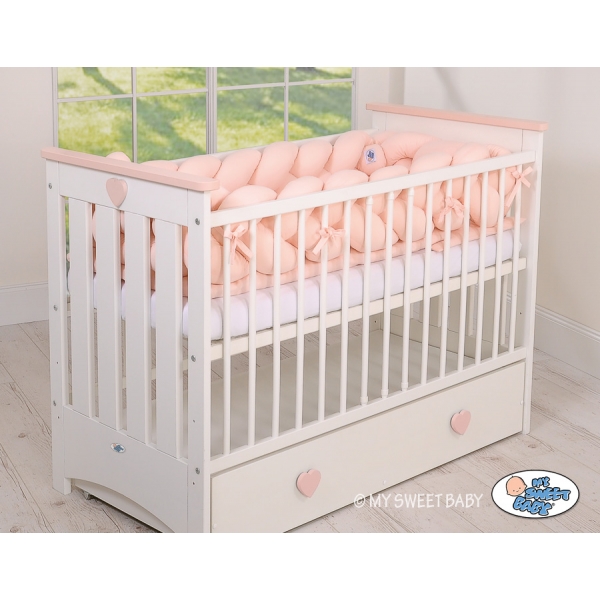 Geflochtene Stoßfänger für Babybett XXL - puderrosa