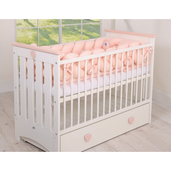 Geflochtene Stoßfänger für Babybett XXL - puderrosa