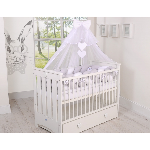 3,6m Geflochtene Bettschlange für Babybett XXL - weiß - grau Extra hoch