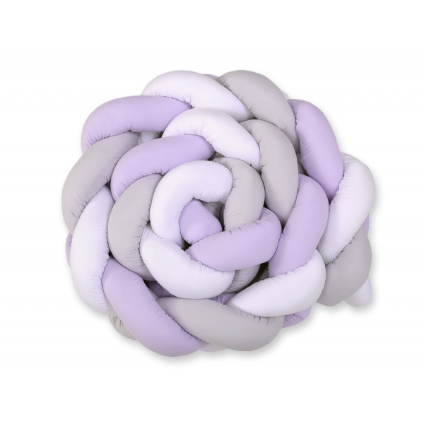 Geflochtene Bettschlange für Babybett XXL - weiß - grau - lila 20 cm Hoch 3,6m
