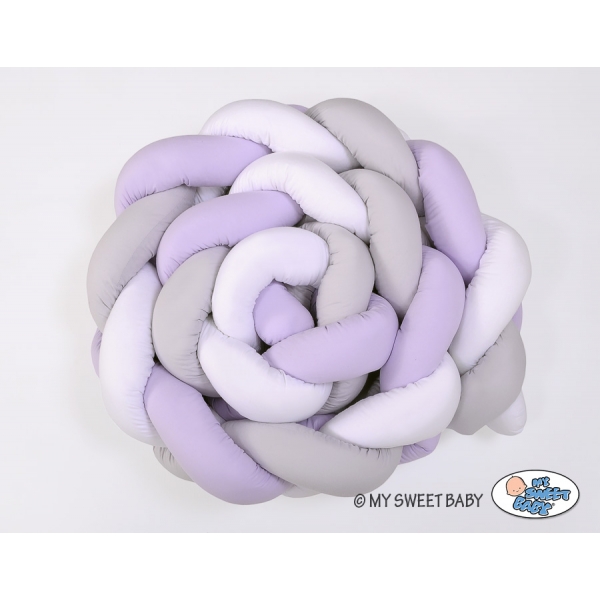 Geflochtene Bettschlange für Babybett XXL - weiß - grau - lila 20 cm Hoch 3,6m