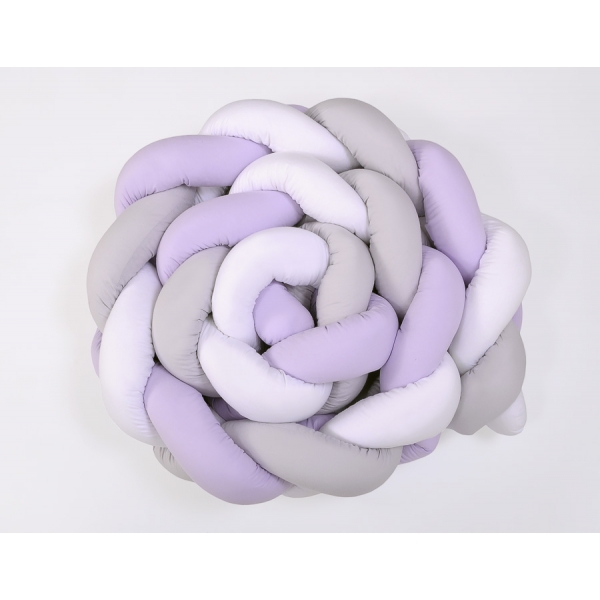 Geflochtene Bettschlange für Babybett XXL - weiß - grau - lila 20 cm Hoch 3,6m