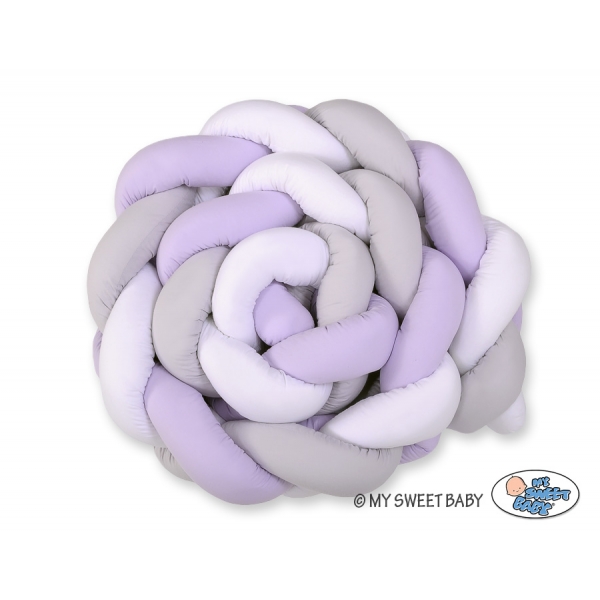 Geflochtene Bettschlange für Babybett XXL - weiß - grau - lila 20 cm Hoch 3,6m