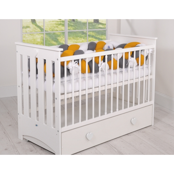 Geflochtene Bettschlange für Babybett XXL Knot Kissen Zopf - weiß-honiggelb-anthrazit