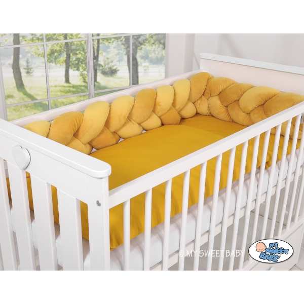 Geflochtene Bettschlange Nestchen minky 180cm - Kopfschutz für Babybett- honig gelb