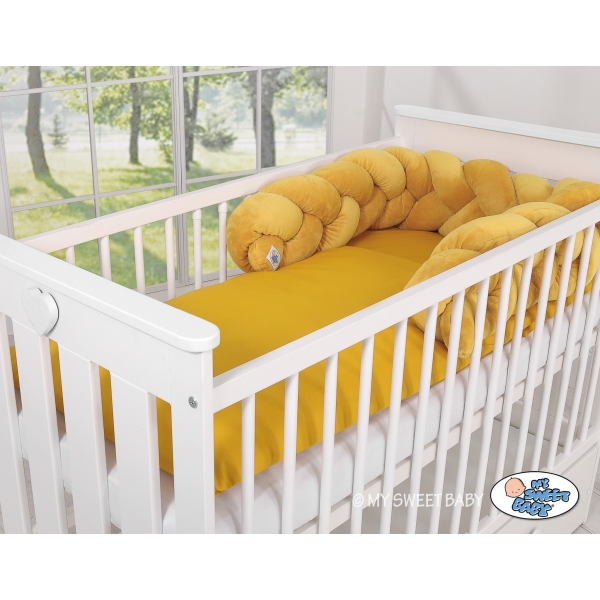Geflochtene Bettschlange Nestchen minky 180cm - Kopfschutz für Babybett- honig gelb