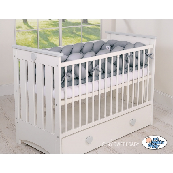 Geflochtene Kopfschutz Bettschlange für Babybett XXL - anthrazit grau