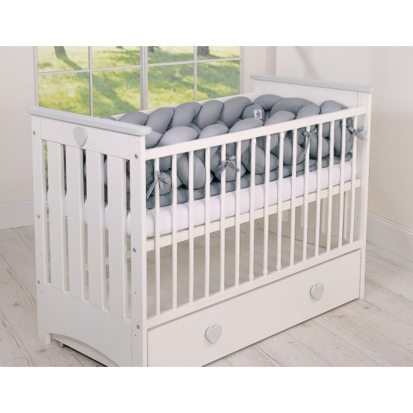 Geflochtene Kopfschutz Bettschlange für Babybett XXL - anthrazit grau