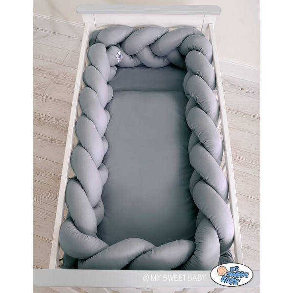 Geflochtene Kopfschutz Bettschlange für Babybett XXL - anthrazit grau