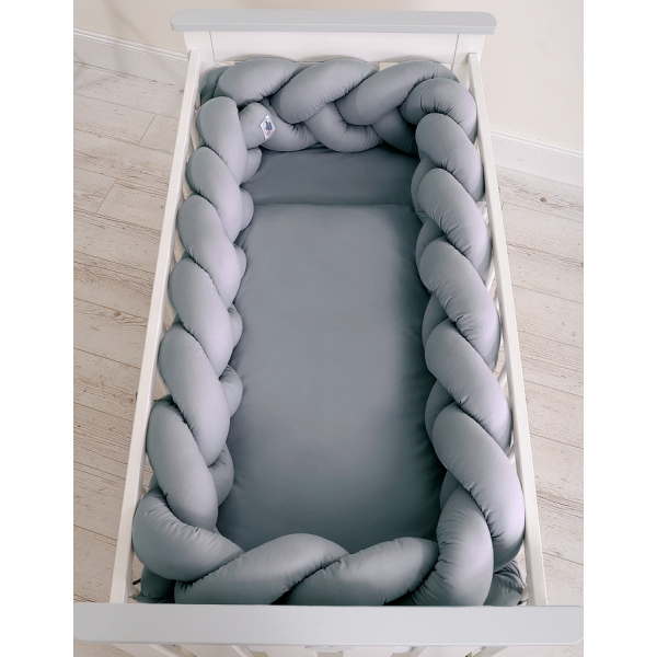 Geflochtene Kopfschutz Bettschlange für Babybett XXL - anthrazit grau