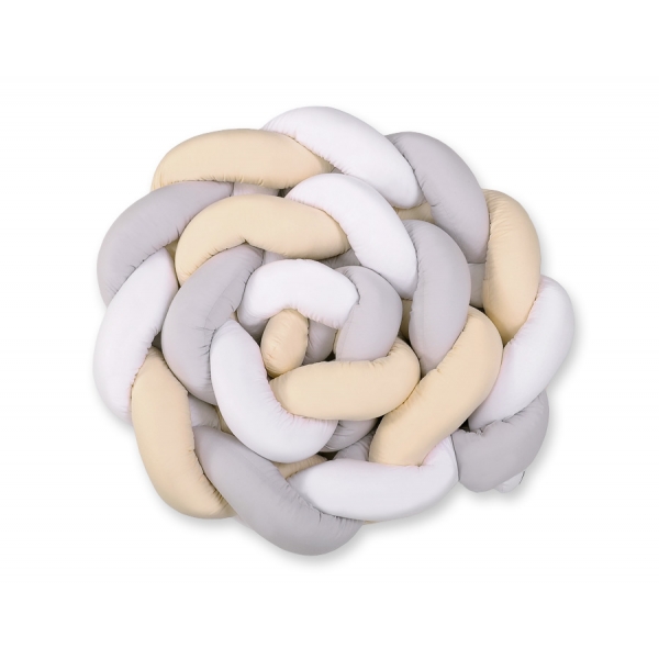 Geflochtene Kopfschutz Bettschlange für Babybett XXL - weiß-grau-beige