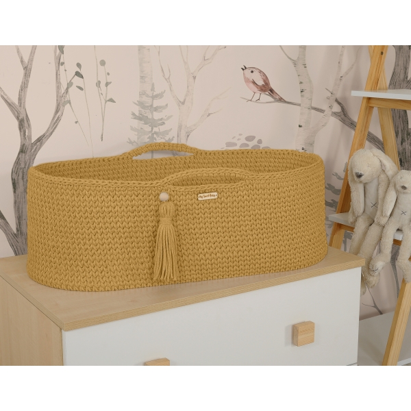 Geflochtener Moseskorb ohne Gestell Boho Stil- honig gelb