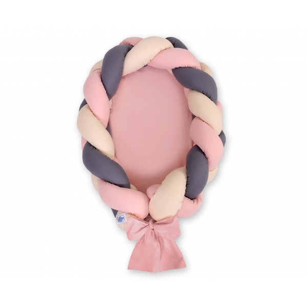 Geflochtenes Babynestchen 2 in 1 Bettumrandung - beige-altrosa-anthrazit