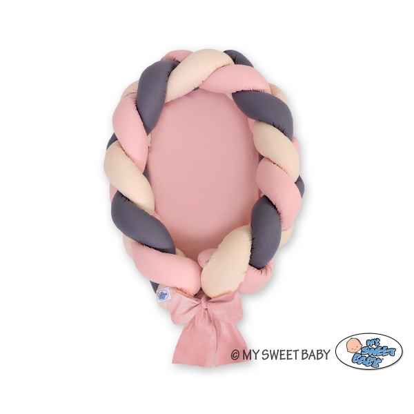 Geflochtenes Babynestchen 2 in 1 Bettumrandung - beige-altrosa-anthrazit