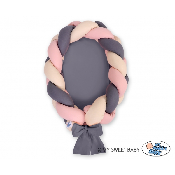 Geflochtenes Babynestchen 2 in 1 Bettumrandung - beige-altrosa-anthrazit